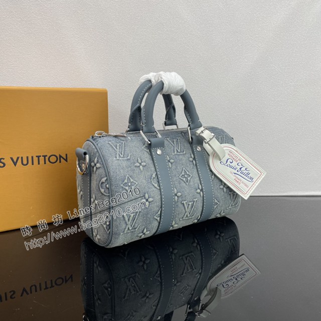 Lv路易威登2023專櫃新款Keepall Bandoulière25手袋 LV褪色丹寧男士單肩斜挎包 M22762 ydh5081